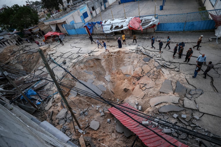A view of the completely destroyed courtyard of the European Hospital after Israeli army attack in Khan Yunis